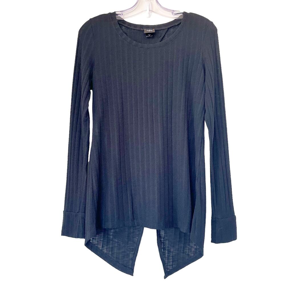 Daytrip Black Long Sleeve Ribbed Knit Top Twist Back Stretchy Size Medium